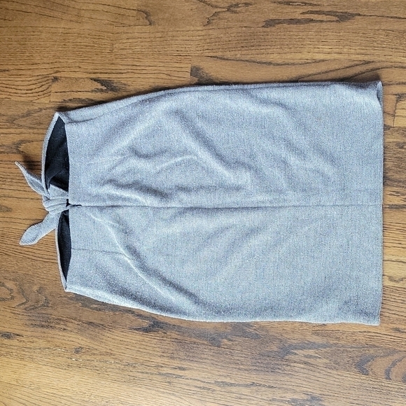 Y2K Vintage Strapless Tube Knit Wool Gray Mini Bare Shoulder Dress Bow Front Tie - Picture 7 of 11